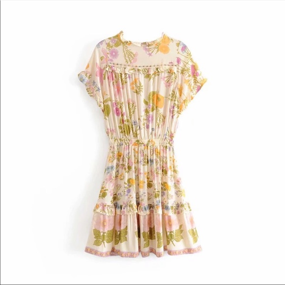 Boho 70s Large Floral Gypsy Print Dress Ruffle - Picture 8 of 14